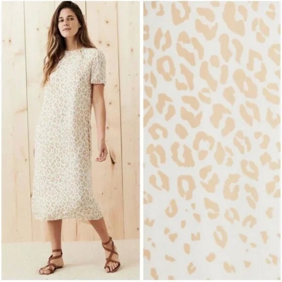 JENNI KAYNE | Light Leopard Print 100% Silk Shift Midi Minimalist Dress | Size M - Picture 1 of 11